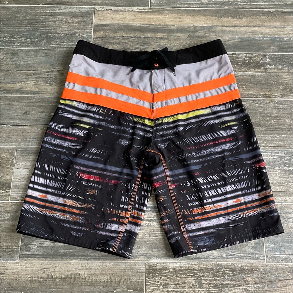 Men's Black and Orange Swim Shorts